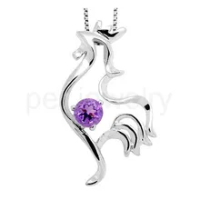 Зодиакальный Петух Стиль Подвеска натуральная настоящая подвеска с аметистом серебро 925 пробы 0.8ct драгоценный камень# B181115001