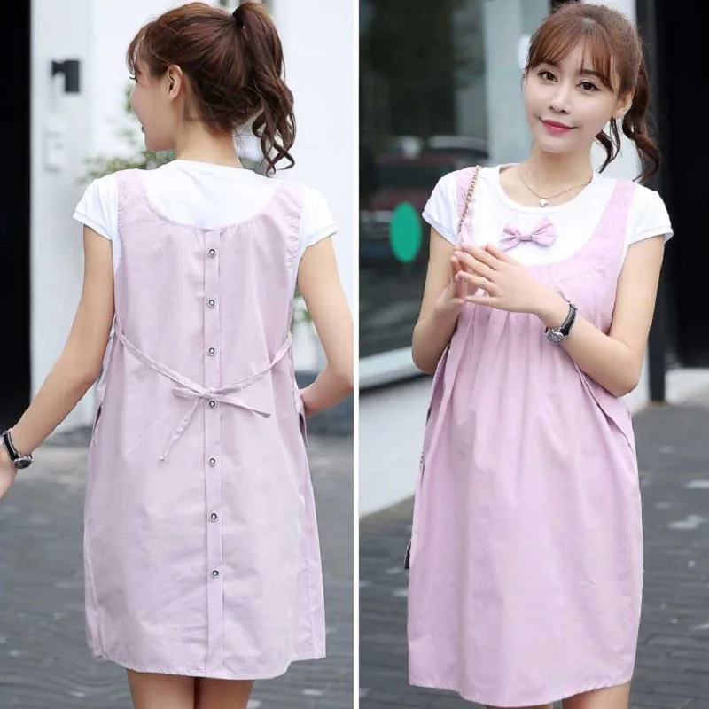 

women clothing fake two pieces fashion maternity dresses pregnancy women dresses summer maternity clothing o-neck korean style