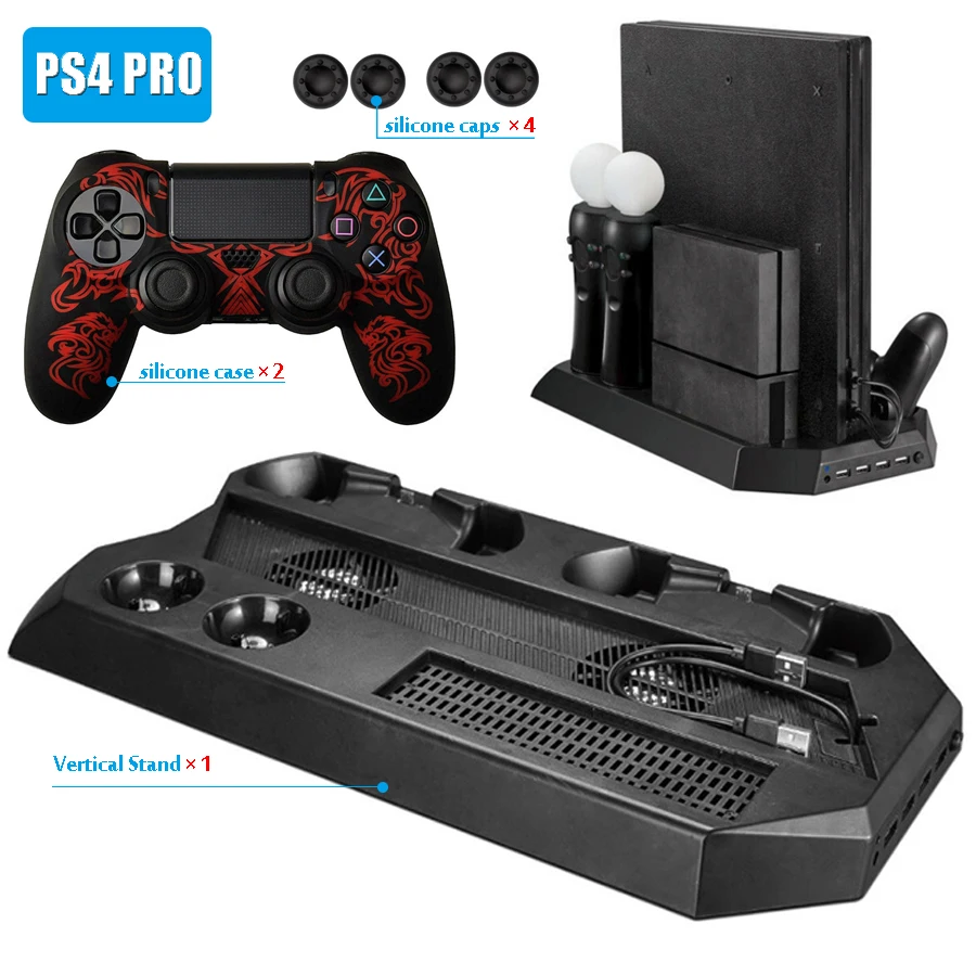 PS4 Pro Vertical Stand Вентилятор охлаждения с двойной контроллер Подставка для зарядки и PS Move двойной Зарядное устройство для sony Playstation 4 Pro