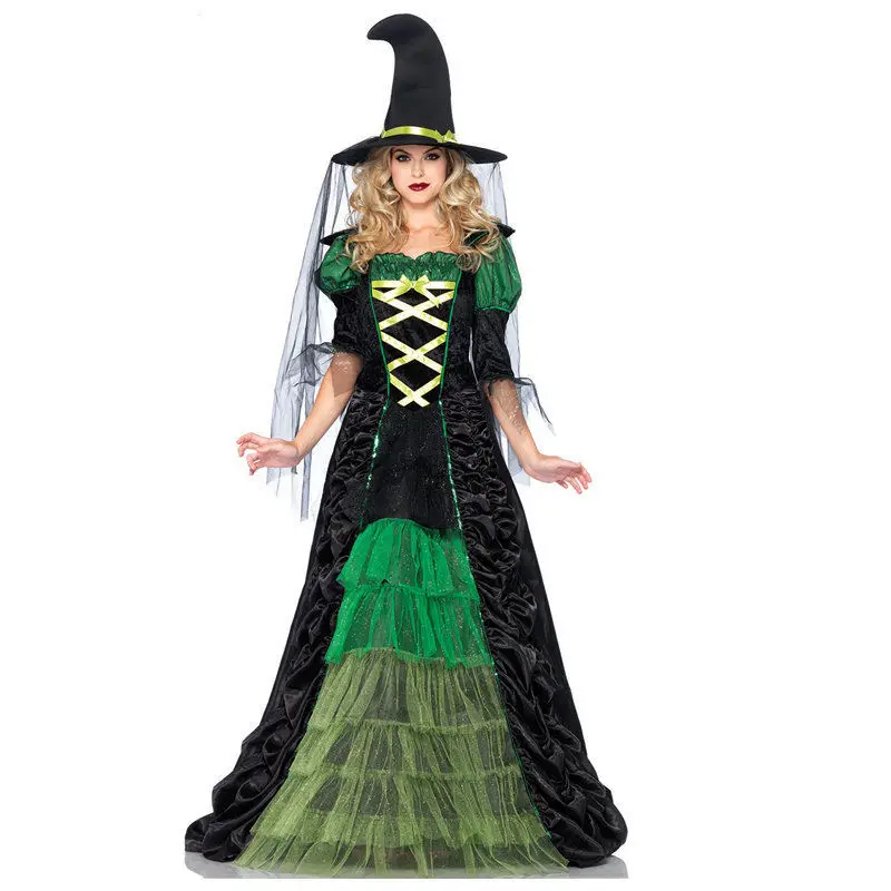 Adult Green Witch Costume Women's Halloween Fancy Dress fantasia feminina adulto Cosplay Outfit