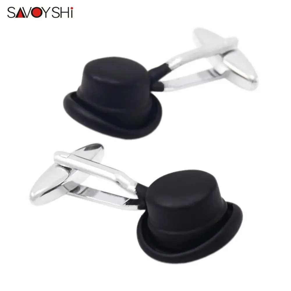 

SAVOYSHI Novelty Hat Shape Cufflinks for Mens Suit Shirt Cuff High Quality Black Paint Cuff links Fashion Men Jewelry