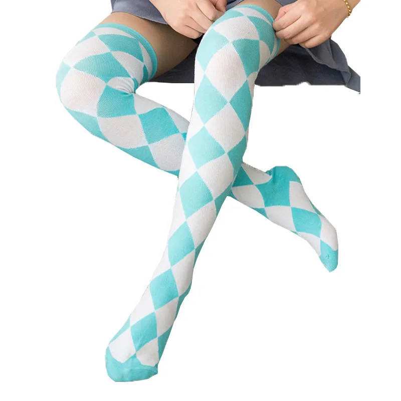 

Cute Lolita Girl Diamond Check Over-Knee Stocking Thigh-High Socks Kawaii Academy School Students Cosplay Thigh High Stockings