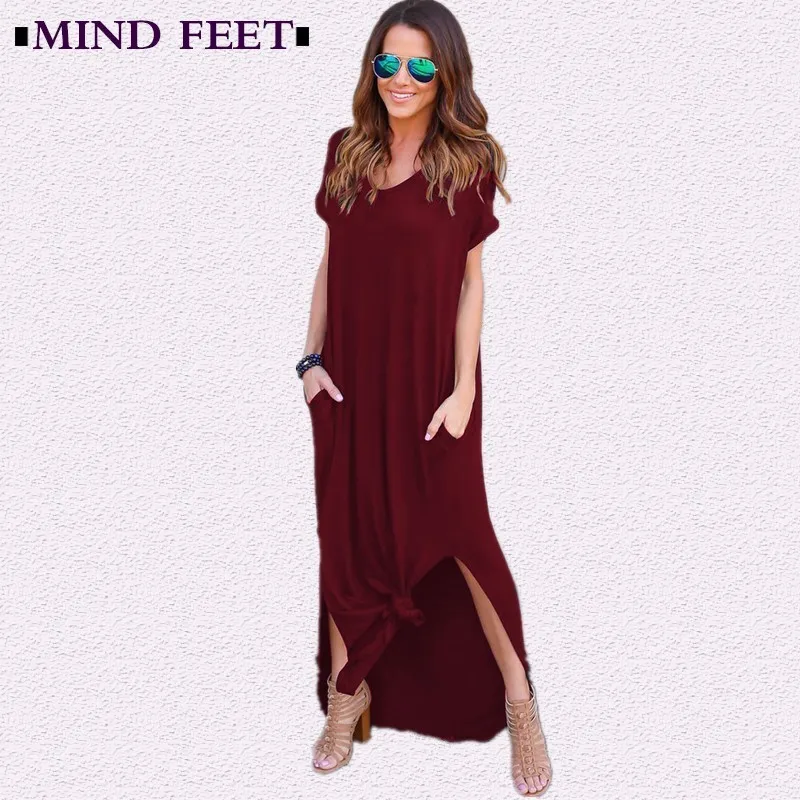 Женское платье с коротким рукавом MIND FEET летнее свободное до щиколотки карманами