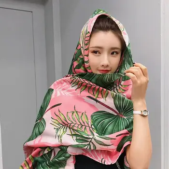 

2020 Womens Ethnic Holiday Wind Scarf Colored Tropical Leaf Floral Print Large Shawl Multi-Use Bikini Cover Up With Tassels