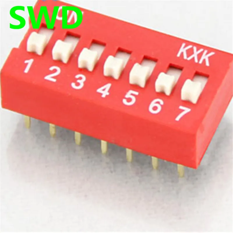 

10PCS/Lot DIP Switch 7 Way 2.54mm Toggle Switch Red Snap Switch