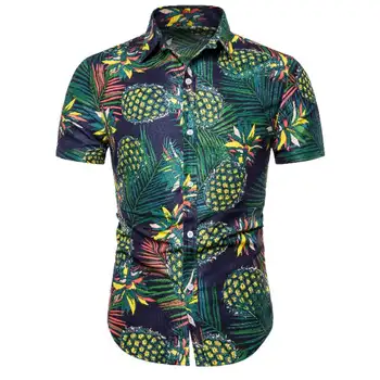 

2019 Men Shirt Summer Style Palm Tree Print Beach Hawaiian Shirt Men Casual Short Sleeve Hawaii Shirt Chemise Homme