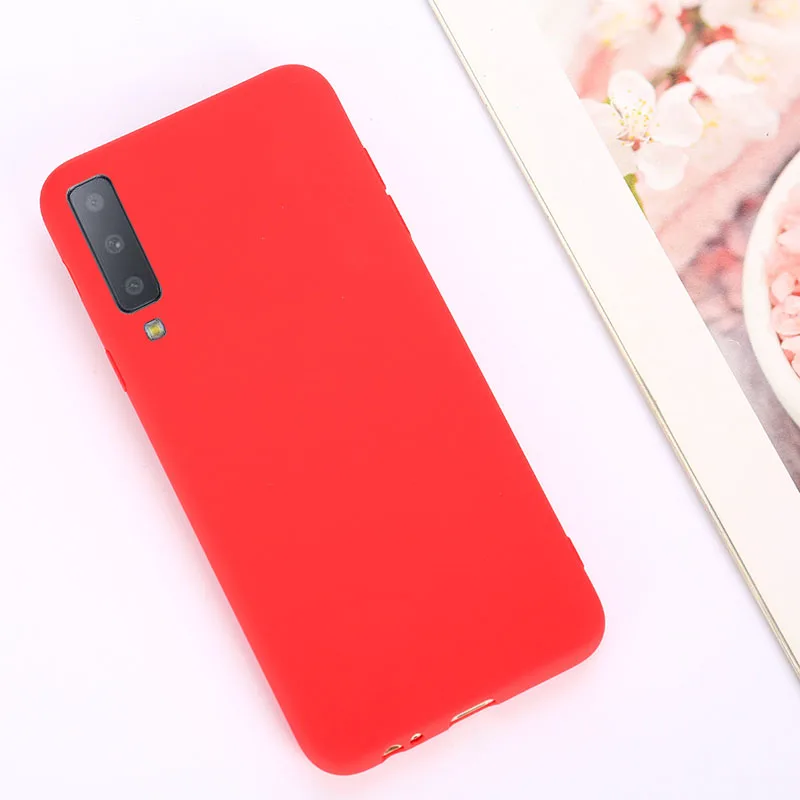 Silicon Matte TPU Case For Samsung Galaxy S10 M20 M10 A7 A6 A8 A5 J3 J5 A9 S8 S9 Plus A50 A30 A70 A40 Candy Color Case - Цвет: Red