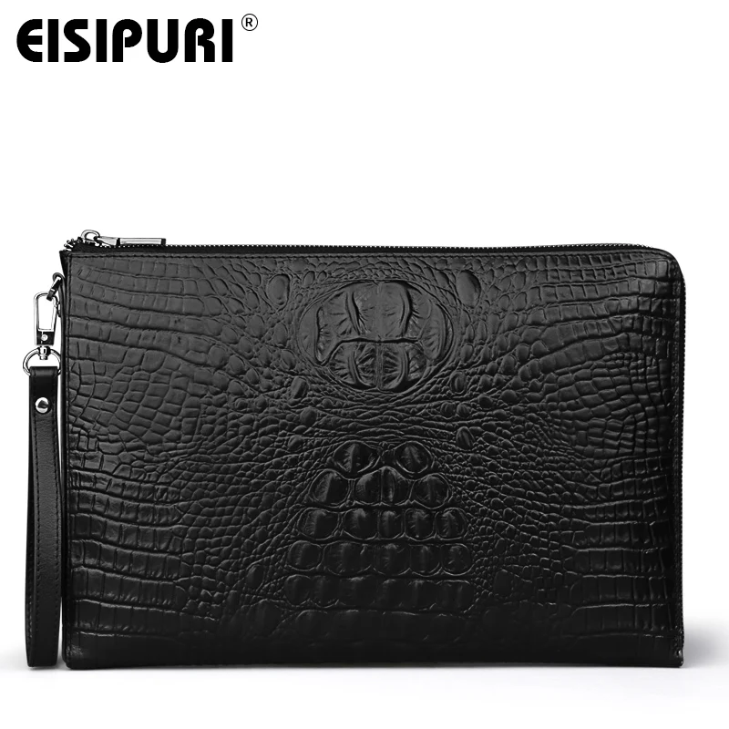 

EISIPURI Men's Handbag File Bag Business A4 Envelope Bag Head Cowhide Bag Casual Crocodile Pattern Handbag Men's Leather