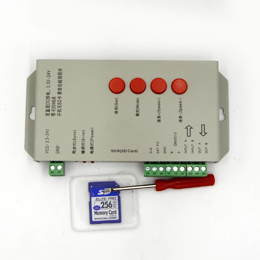 

LED T1000S 256 SD Card Pixels Controller remote dimmer DC5~24V for WS2812B DMX512 ws2811 WS2801 LPD8806 APA102 strip light lamp