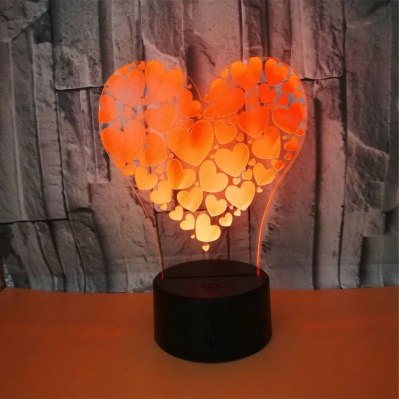 Цветной сенсорный 3d лампа Иллюзия светодиодный ночник USB настольная лампа для детей подарок прикроватная Спальня Любовь Сердце 3D лампа