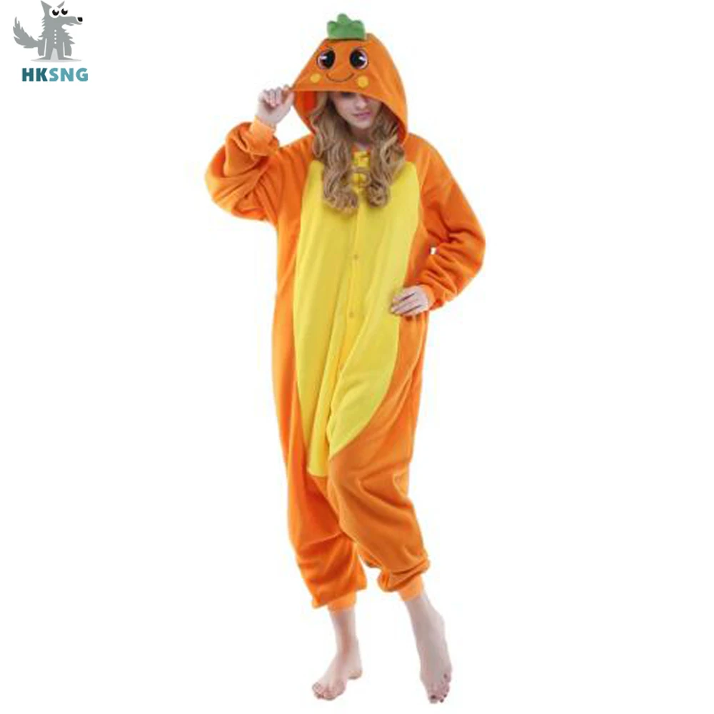HKSNG New Adult Animal Cartoon Carrot Onesie Pajamas Cartoon Party Costumes Jumpsuits Christmas Gift Kigurumi