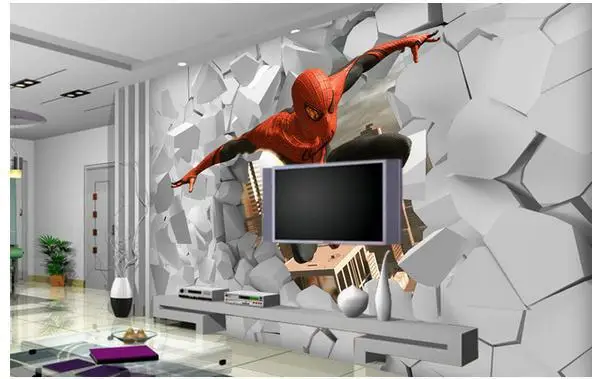 non woven wallpaper 3d spiderman hole out wallpaper papel de parede