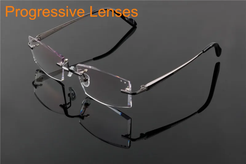 EAGWOO, мужские очки из чистого титана, без оправы, для чтения, близорукость, очки, большие, широкие, без оправы, очки 2052 - Цвет оправы: Grey 161Progressive