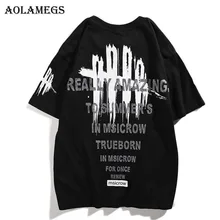 Aolamegs modis футболки мужские для мужчин футболка коготь Марка Письмо печатных мужчин's футболки с круглым вырезом Футболка короткий рукав Мода High Street футболк