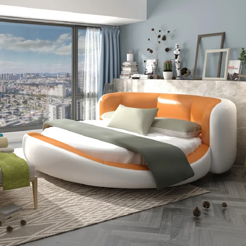 Современная кожа вокруг кровати мебель для спальни