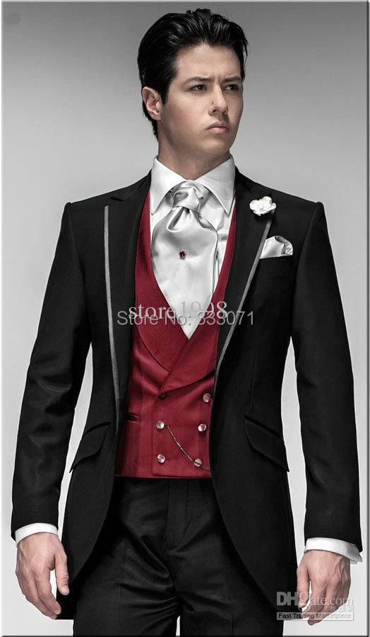 black suit red vest