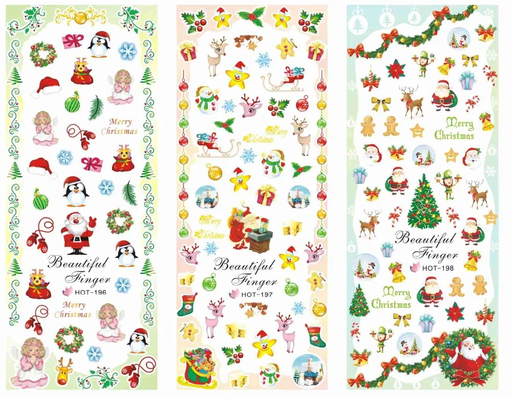 

3 Sheet/Lot Christmas Party Santa Claus Elk Snowman Water Transfer Decal Manicure Nail Art Sticker DIY Nail HOT 196-198