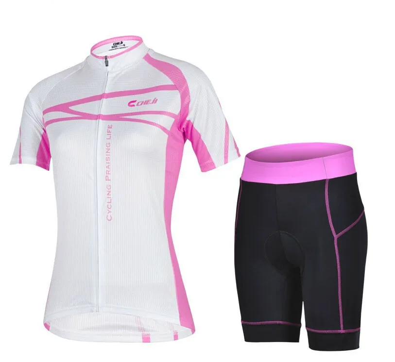 New-Pink-White-Cycling-Wear-Team-CHEJI-Women-Cycling-Jersey-Short-Sleeve-Pants-Girl-s-Fashion (5)