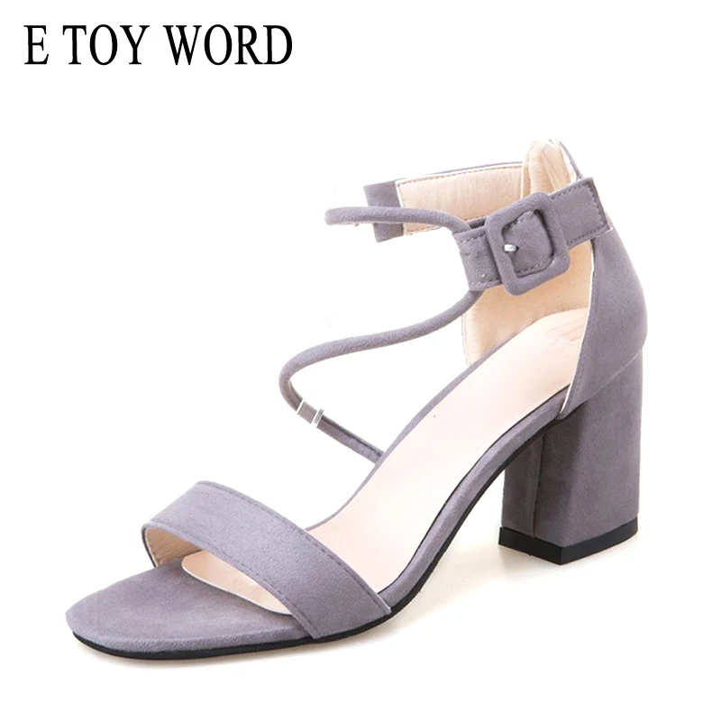 

E TOY WORD 2019 summer womens sandals buckle strap high heels wild hollow open toe Korean version trend with thick women shoes