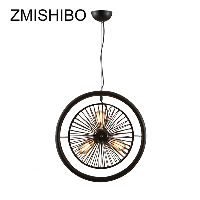 

ZMISHIBO Vintage Fan Cord Shape Pendant Lights E27 110V 220V Black Iron Ceiling Mounted 42CM For Coffee Bar Restaurant Hotel
