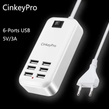 CinkeyPro 6 Ports USB Charger For iPhone iPad Samsung Multiple Wall Charging 5V/3A EU Plug Adapter Mobile Phone Universal