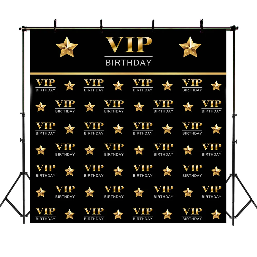 

Neoback VIP Birthday Backdrop Step and Repeat Birthday Photography Background Gold VIP Black Photo Backdrops