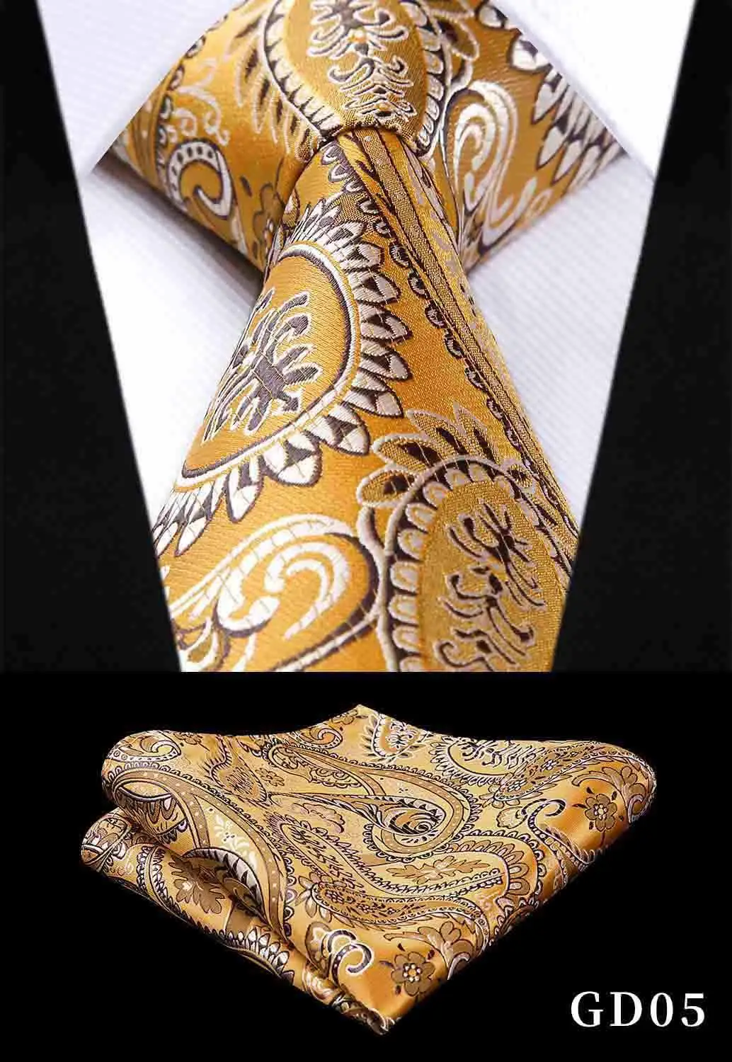 Hisdern золотой галстук Карманный квадратный однотонный Пейсли Набор платков и галстуков для мужчин модный клетчатый 8,5 см Шелковый тканый подарок для мужчин GD - Цвет: GD05