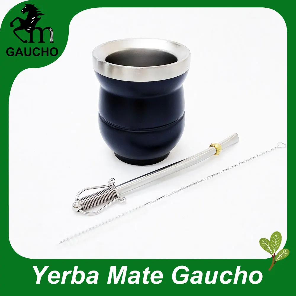 1 компл./лот Yerba mate Calabash наборы из нержавеющей стали тыквы двойная стена с трубка для травяного чая мате и щетка для чистки