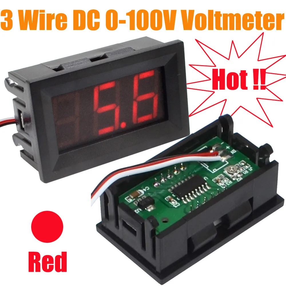 3 провода красный/синий/зеленый 0,5" DC0-100V внешний источник питания цифровой светодиодный дисплей Вольтметр с обратной защитой 10000854