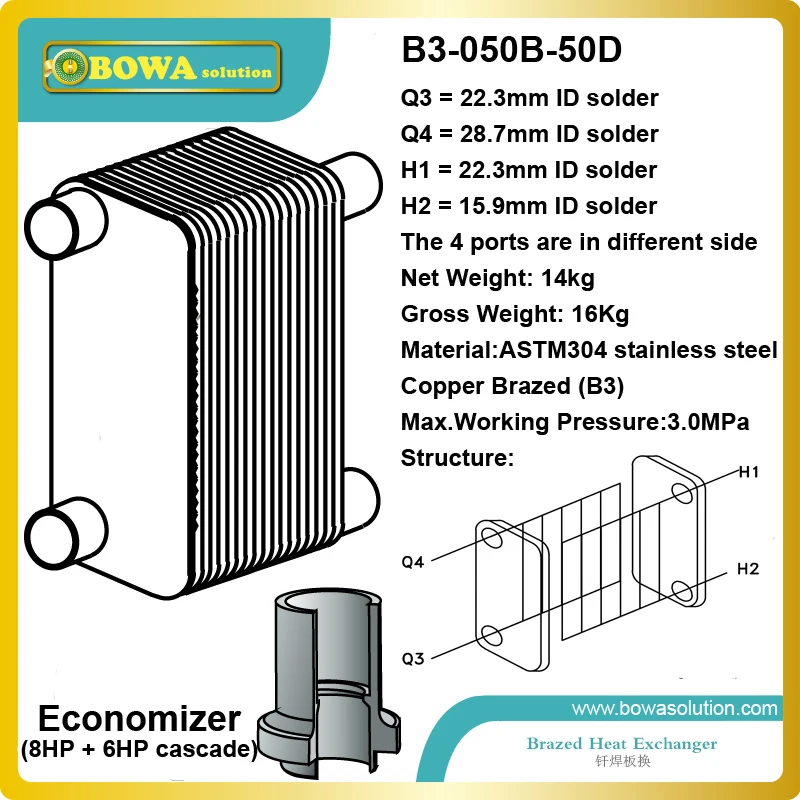 Экономизатор(Испарительный конденсатор) установлен в 8HP+ 6HP каскадная морозильная камера, чтобы получить Ультра-низкие температуры испарения