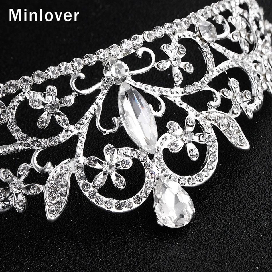 Minlover Сердце Полный Rhinestone Люкс Диадемы серебро Цвет свадебные аксессуары для волос ювелирные изделия повязки короны для торжеств HG192