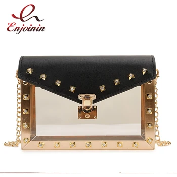 

High Quality Gold Rivet Transparent Acrylic Fashion Box Design Ladies Clutch Bag Crossbody Bag Women Shoulder Bag Handbag Pouch