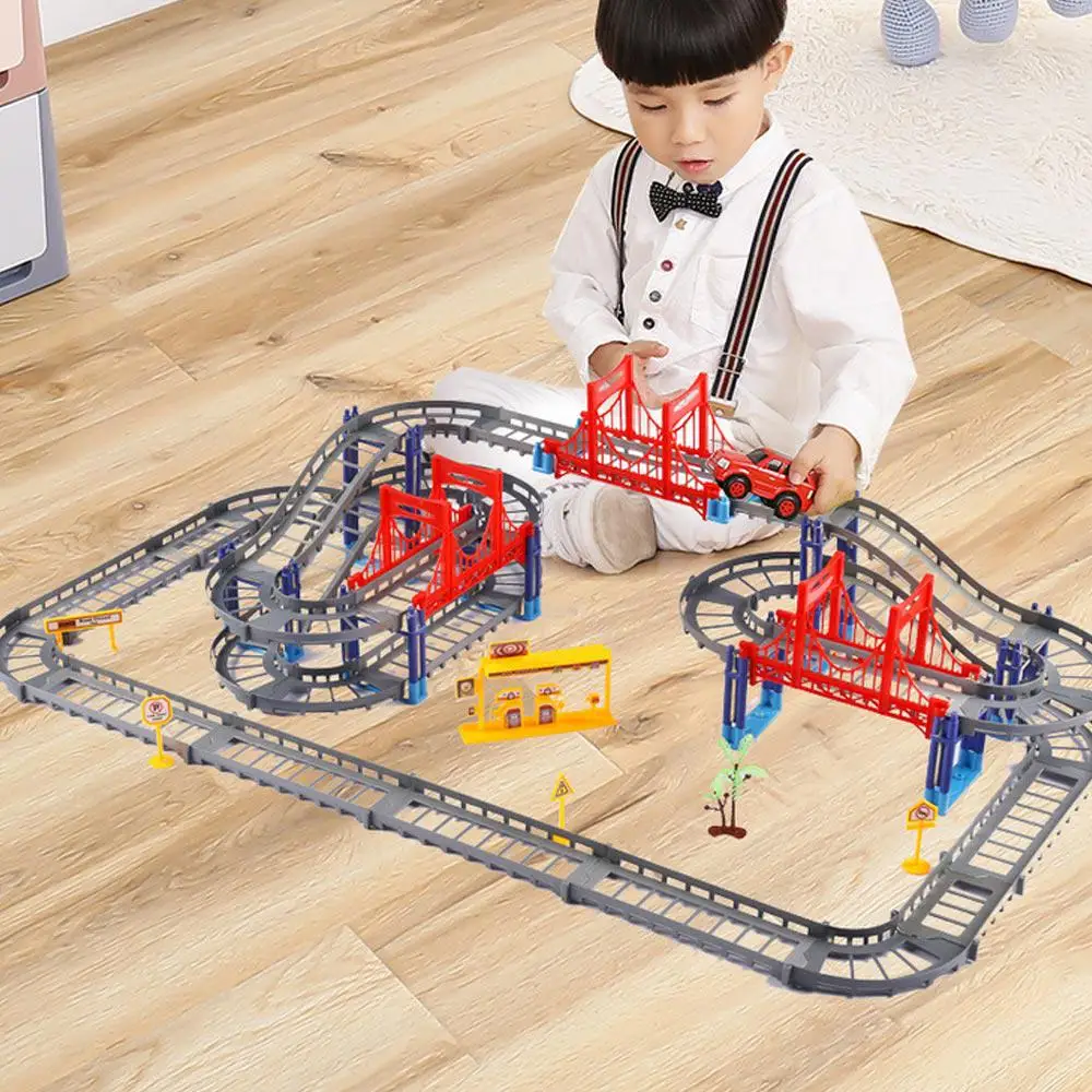 

Changeable DIY Electric Track Car 45pcs Educational Variety Rail Car Toy Assembly Racing Rail Tracks Car Toys for Kids Children