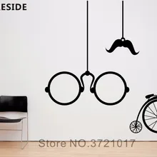 Pegatinas de vinilo para colgar en bicicleta, gafas clásicas, bigote, adhesivo artístico de pared, hogar, sala de estar, decoración de pared, calcomanías M112