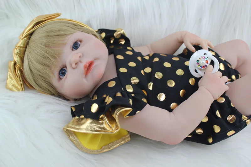 2" Полный силиконовый корпус Reborn Girl Baby Doll Игрушки 55 см Новорожденные принцесса младенцы кукла светлые волосы подарок на день рождения Дети Brinquedos