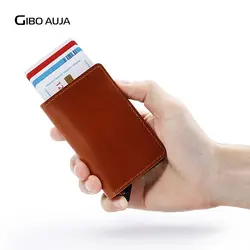 Из натуральной кожи RFID Кошелек держатель для карт визитница Anti theft Для мужчин кошельки Автоматическая кредитной держатель для карт