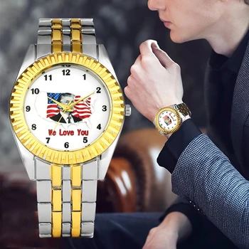 

USA President Donald Trump Men's Watch American Flag Sport Business Stainless Steel Belt Quartz Golden Wristwatch Luxury reloj