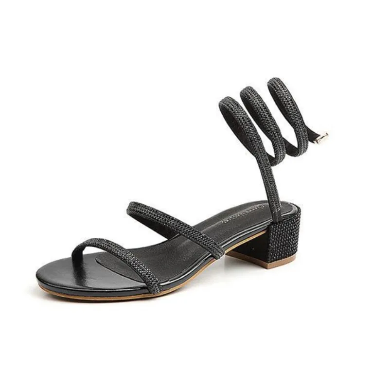 Прямая поставка женский Босоножки на каблуке Туфли-лодочки со стразами и ремешком на щиколотке женские туфли на высоком квадратном каблуке 4,5 см