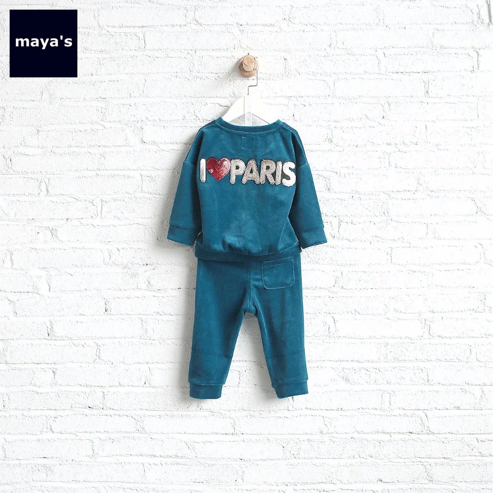 

Mayas Applique Bling Bling Children Winter New Clothing Sets Beetle Embroidery Autumn Fashion Kids Sports Clothing Suits 72041