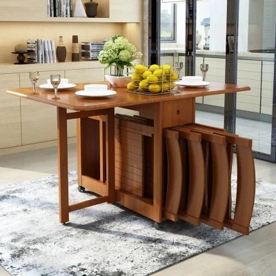 Solid wood dining table folding table simple retractable oak table household small dining table