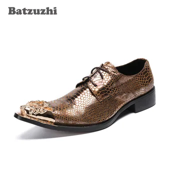 

Batzuzhi Luxury Handmade Men's Shoes Pointed Metal Toe Business Leather Shoes Rock Brown Party Footwear for Men, Big Size 46