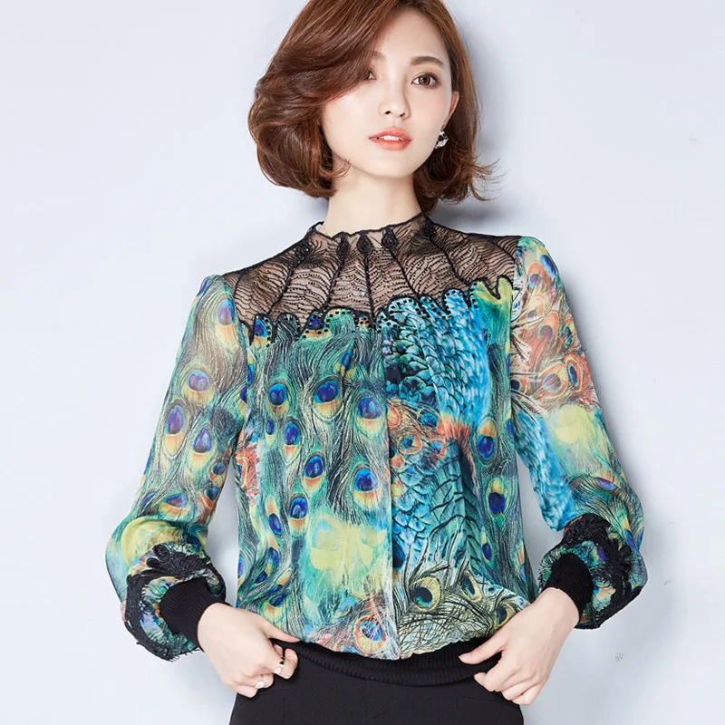 Missoov moda camisas summer Korea style blouse women Peacock printing