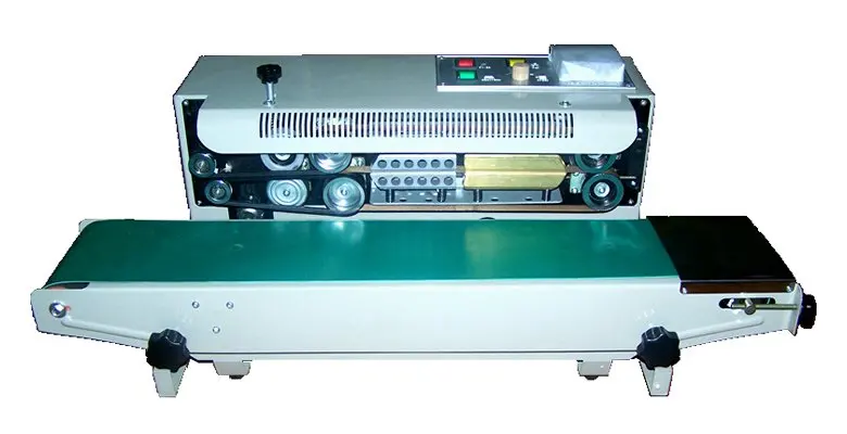 

Continuous Automatic Plastic Bag Sealing Machine ,Band Film Sealer(Sealing Width:6-12MM),steel wheel printing