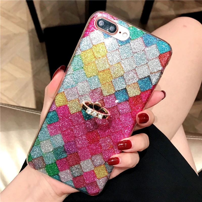 

YISHANGOU Fashion Colorful Bling Mermaid Fish Scale Phone Cases For iPhone X 8 Plus 6 6S Plus 7 Plus Metal Ring Hard PC Cover