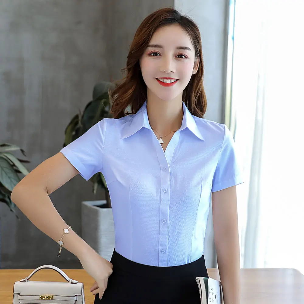 Womens Tops and Blouses Cotton Women Shirts Solid Women Blouses Short Sleeve White Plus Size XXXL/4XL Blusas Femininas Elegante - 33002611146