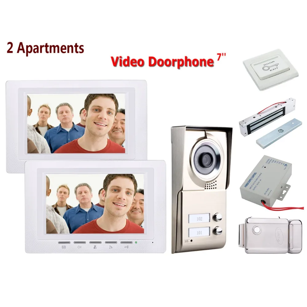 

Home set 7inch 2 Apartments Video Door Phone Intercom System IR-CUT HD 1000TVL Camera Doorbell Camera +Electric Lock