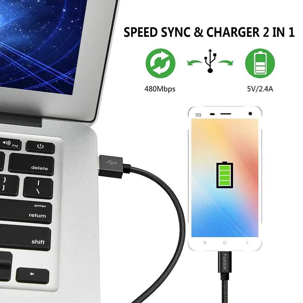 Foxsun 3 фута/1 м нейлоновый Плетеный Android кабель для зарядки USB к Micro зарядный Samsung|cable