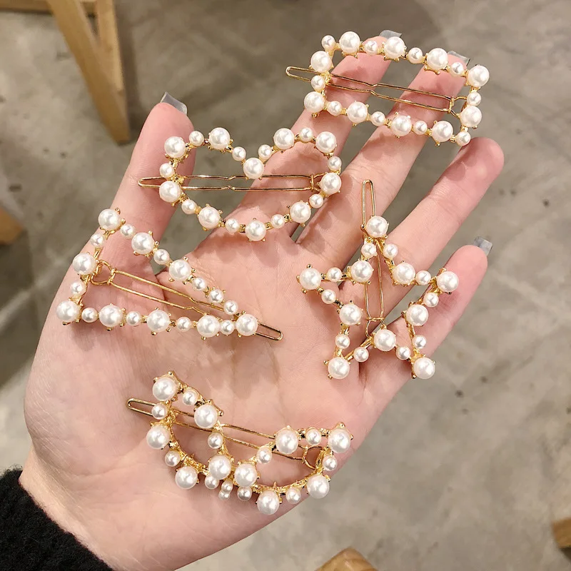 

Fashion Pearl Moon Star Heart Rround Geometry Hairpins Hair Headwear Hair Clip Sweet Wedding Engagement Barrettes Jewelry Women