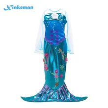 Девушка Дети Русалка платье принцессы «рыбий хвост» костюм Ариэль платья Хэллоуин вечерние Косплэй с длинным рукавом плотно принцесса Vestido