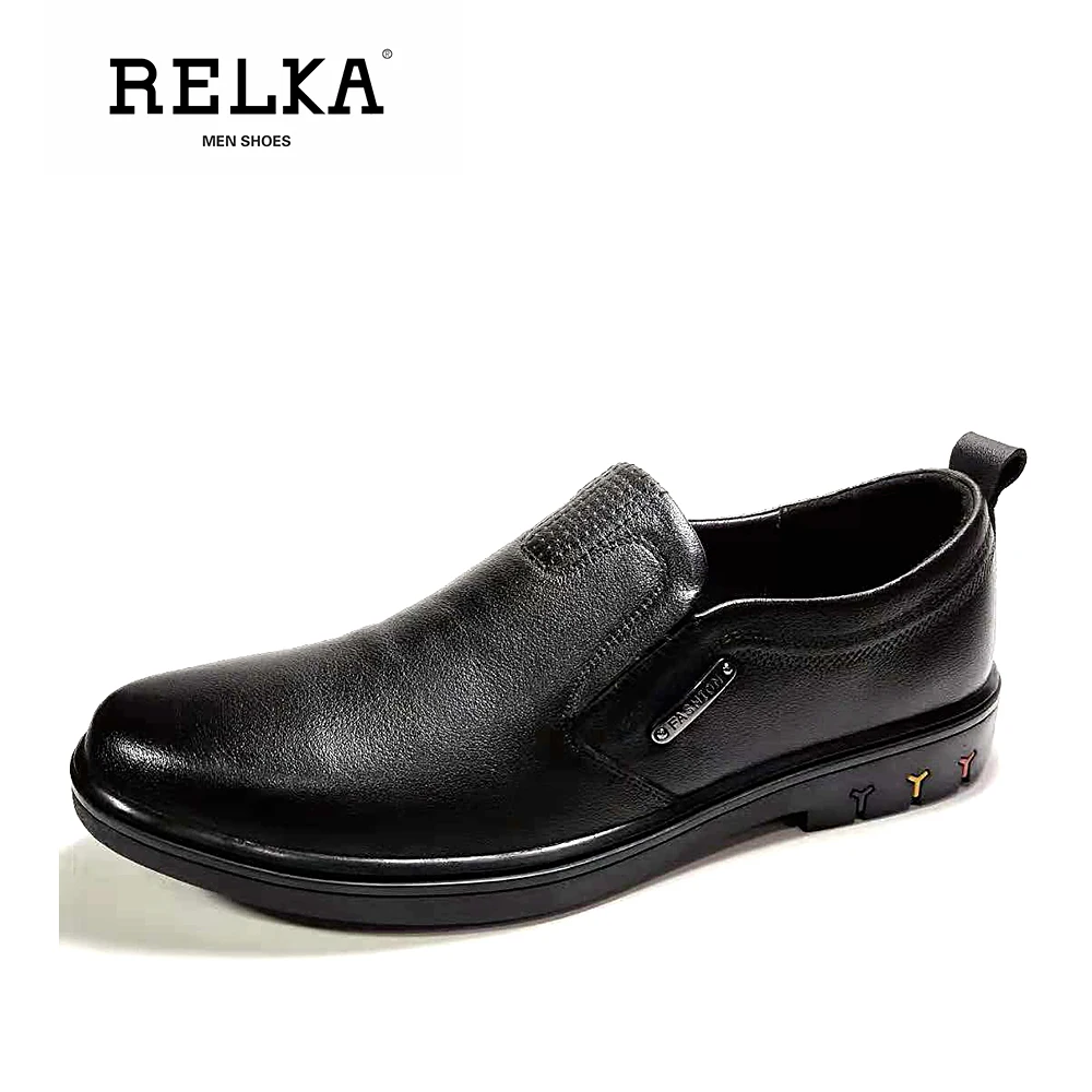 

RELKA High Quality Men Casual Shoe Basic Genuine Leather Round Toe Comfortable Heel Shoe Solid Vintage Fashion Slip-on Shoes P77